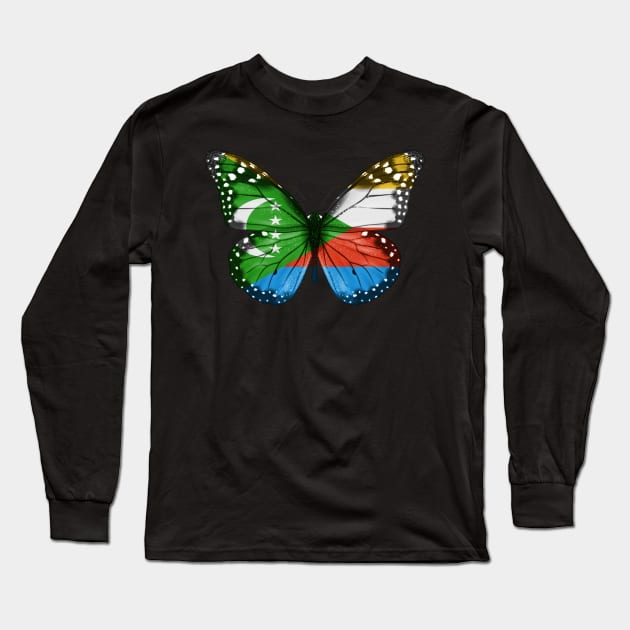 Comoran Flag  Butterfly - Gift for Comoran From Comoros Long Sleeve T-Shirt by Country Flags